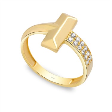 14 Ayar Sarı Altın Tasarım Taşlı Yüzük