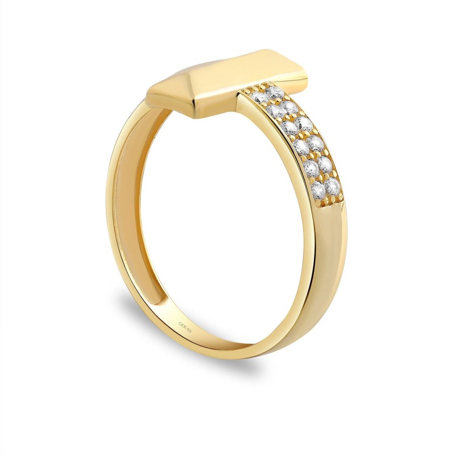 14 Ayar Sarı Altın Tasarım Taşlı Yüzük