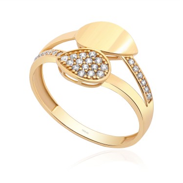 14 Ayar Sarı Altın Tasarım Taşlı Yüzük