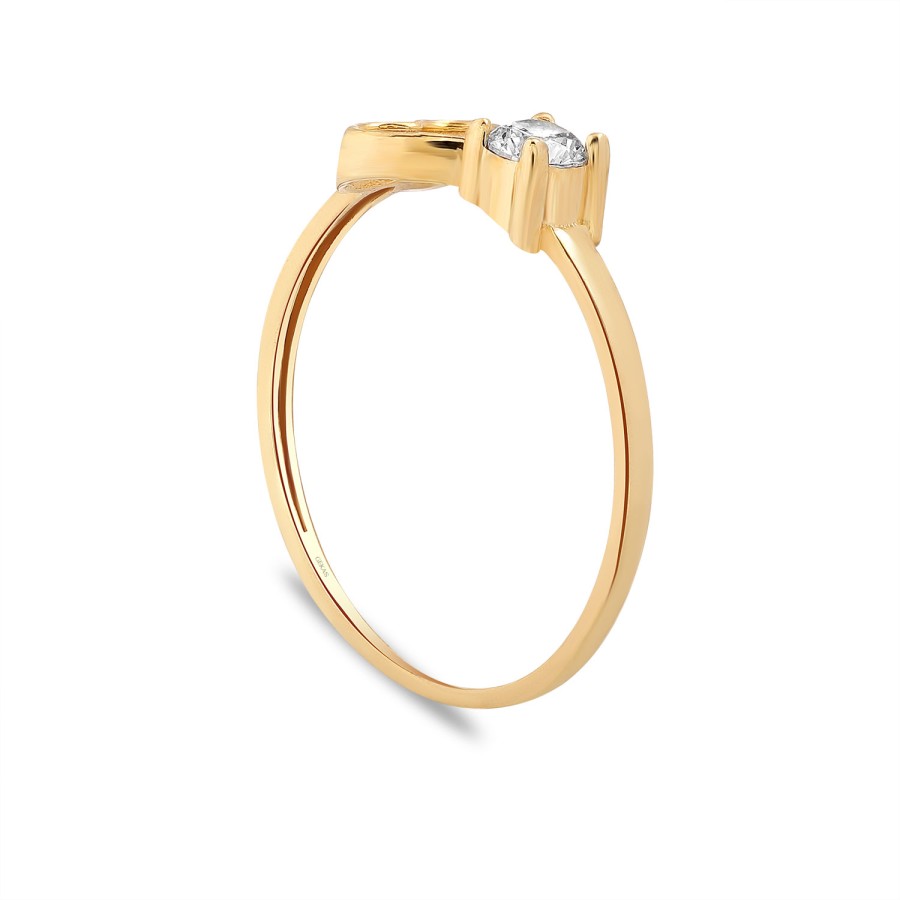 925 Ayar Gümüş Kararmaz Sarı Altın Kaplama Kalpli Taşlı Yüzük