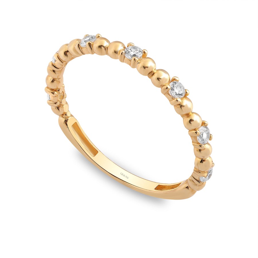 925 Ayar Gümüş Kararmaz Sarı Altın Kaplama Dorika Minimal Taşlı Yüzük