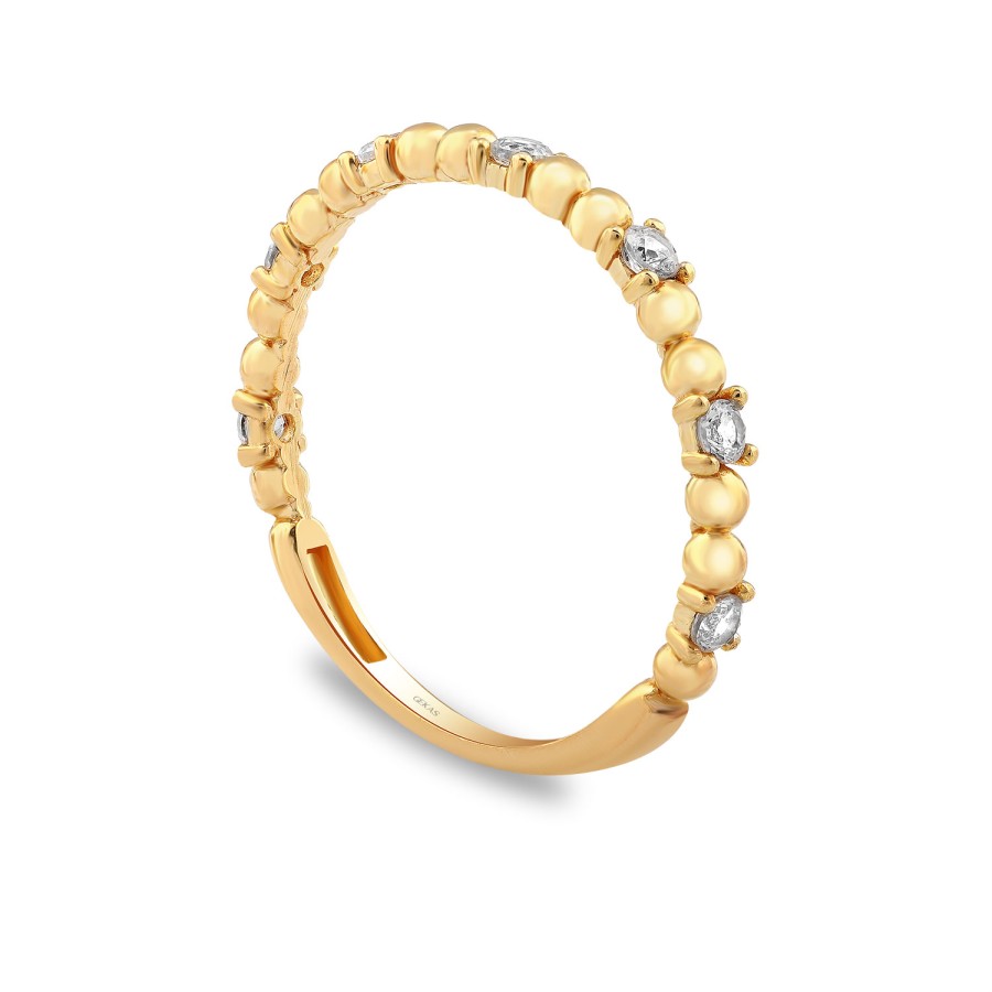 925 Ayar Gümüş Kararmaz Sarı Altın Kaplama Dorika Minimal Taşlı Yüzük