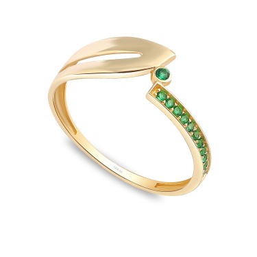 14 Ayar Sarı Altın Yeşil Taşlı Yüzük