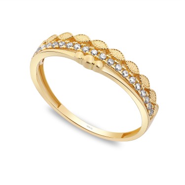 14 Ayar Sarı Altın Modern Taşlı Yüzük