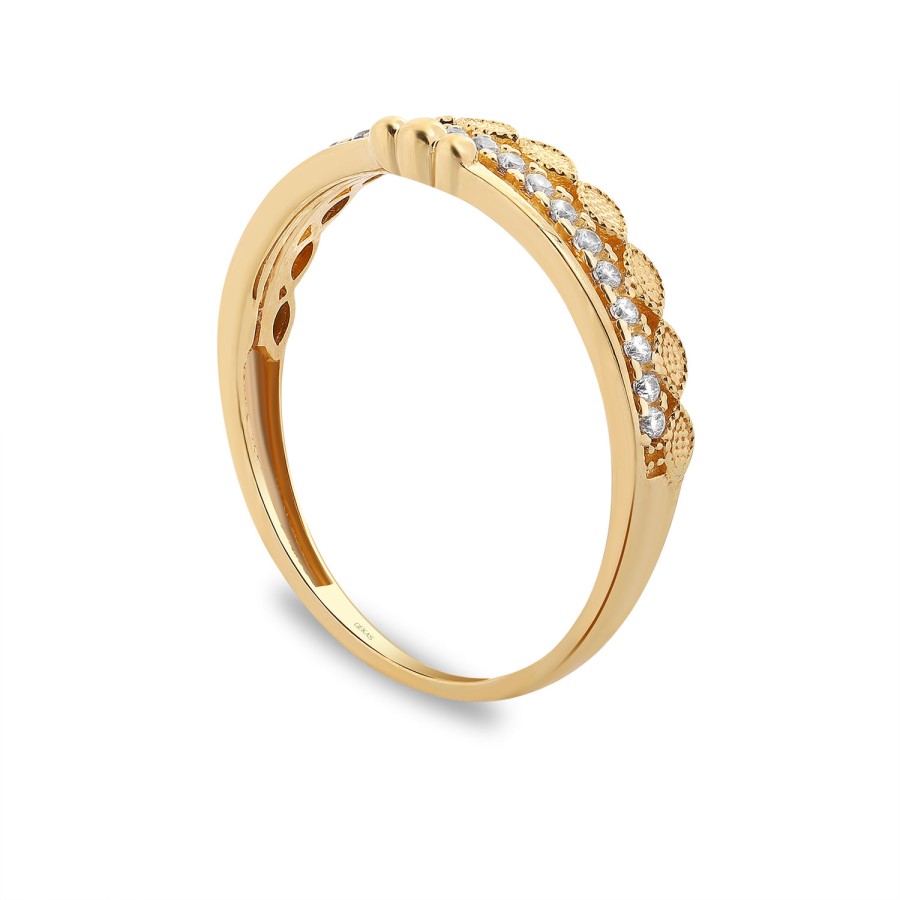 925 Ayar Gümüş Sarı Altın Kaplama Kararmaz Modern Taşlı Yüzük