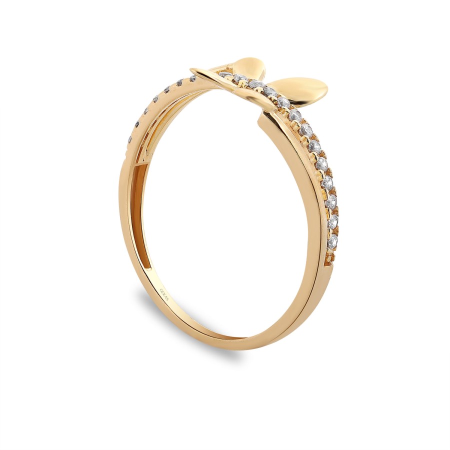 925 Ayar Gümüş Sarı Altın Kaplama Kararmaz Kelebek Figürlü Taşlı Yüzük