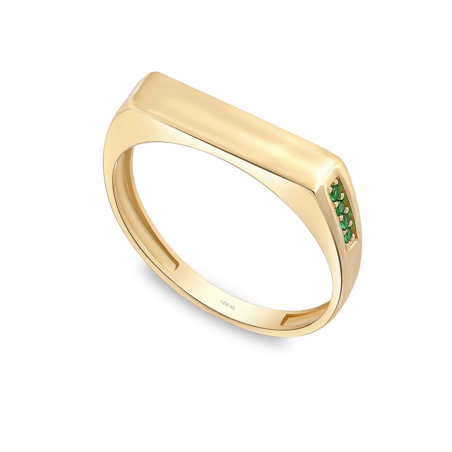 14 Ayar Sarı Altın Minimalist Yeşil Taşlı Yüzük
