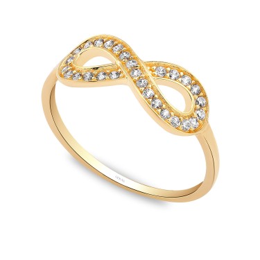 925 Ayar Gümüş Kararmaz Sarı Altın Kaplama Sonsuzluk Figürlü Taşlı Yüzük