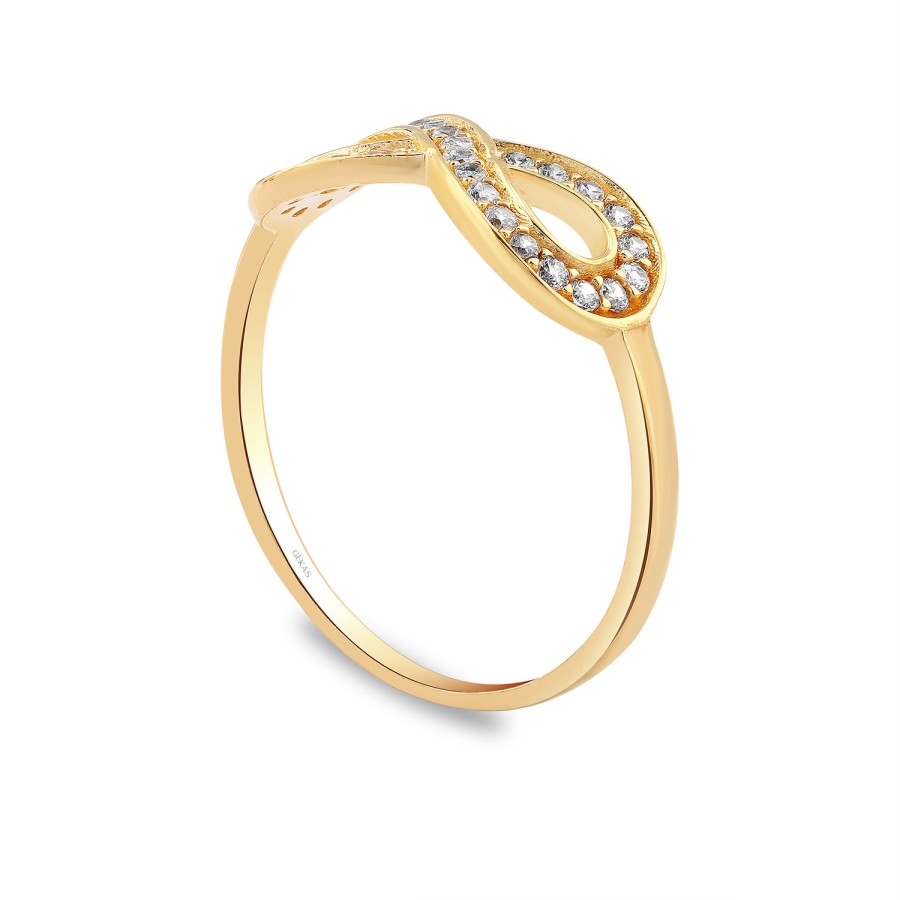 925 Ayar Gümüş Kararmaz Sarı Altın Kaplama Sonsuzluk Figürlü Taşlı Yüzük