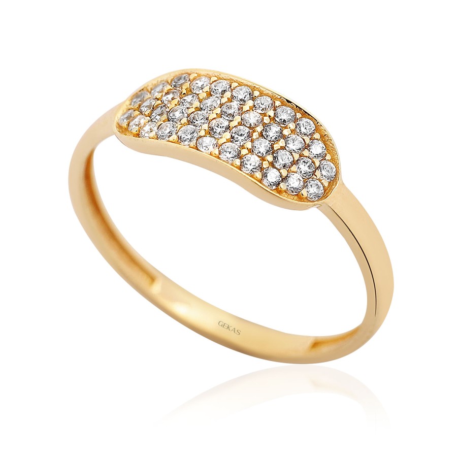 14 Ayar Sarı Altın Taşlı Özel Tasarım Yüzük