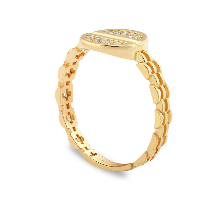 925 Ayar Gümüş Kararmaz Sarı Altın Kaplama Yuvarlak Kesim Taşlı Yüzük