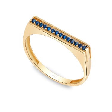 14 Ayar Sarı Altın Lacivert Taşlı Minimal Yüzük
