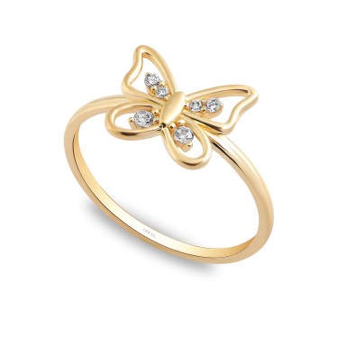 14 Ayar Sarı Altın Taşlı Kelebek Yüzük