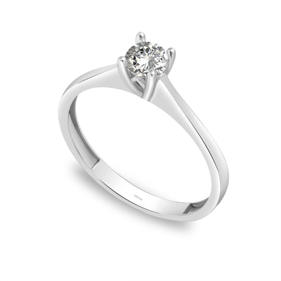 14 Ayar Beyaz Altın Tektaş Yüzük