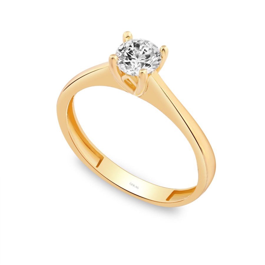 925 Ayar Gümüş Kararmaz Sarı Altın Kaplama Tektaş Yüzük