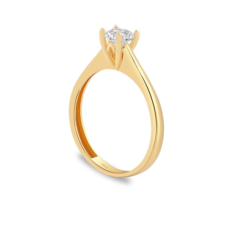 925 Ayar Gümüş Kararmaz Sarı Altın Kaplama Tektaş Yüzük