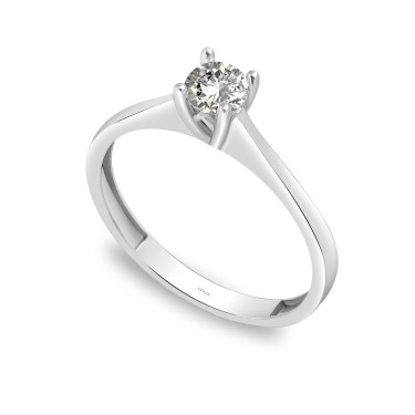 925 Ayar Kararmaz Gümüş Beyaz Altın Kaplama Tektaş Yüzük