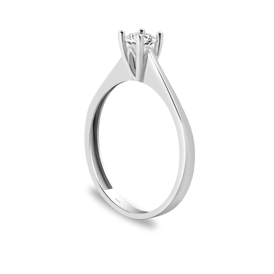 925 Ayar Kararmaz Gümüş Beyaz Altın Kaplama Tektaş Yüzük