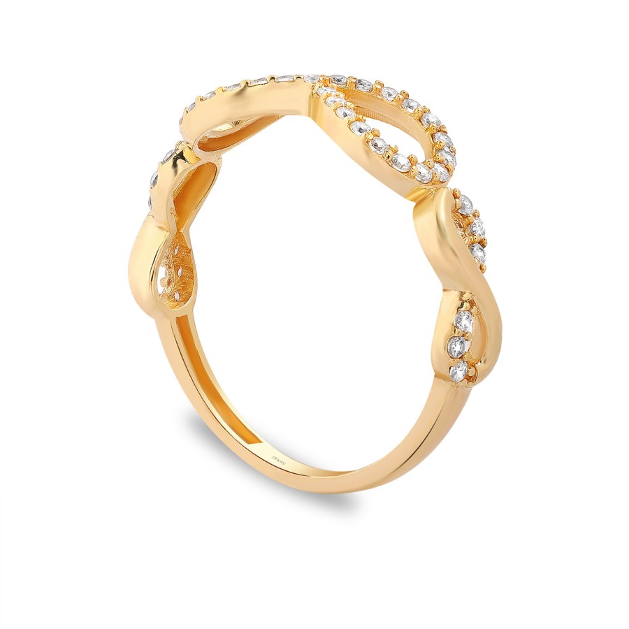 925 Ayar Gümüş Kararmaz Sarı Altın Kaplama Çift Sonsuzluk Figürlü Taşlı Yüzük