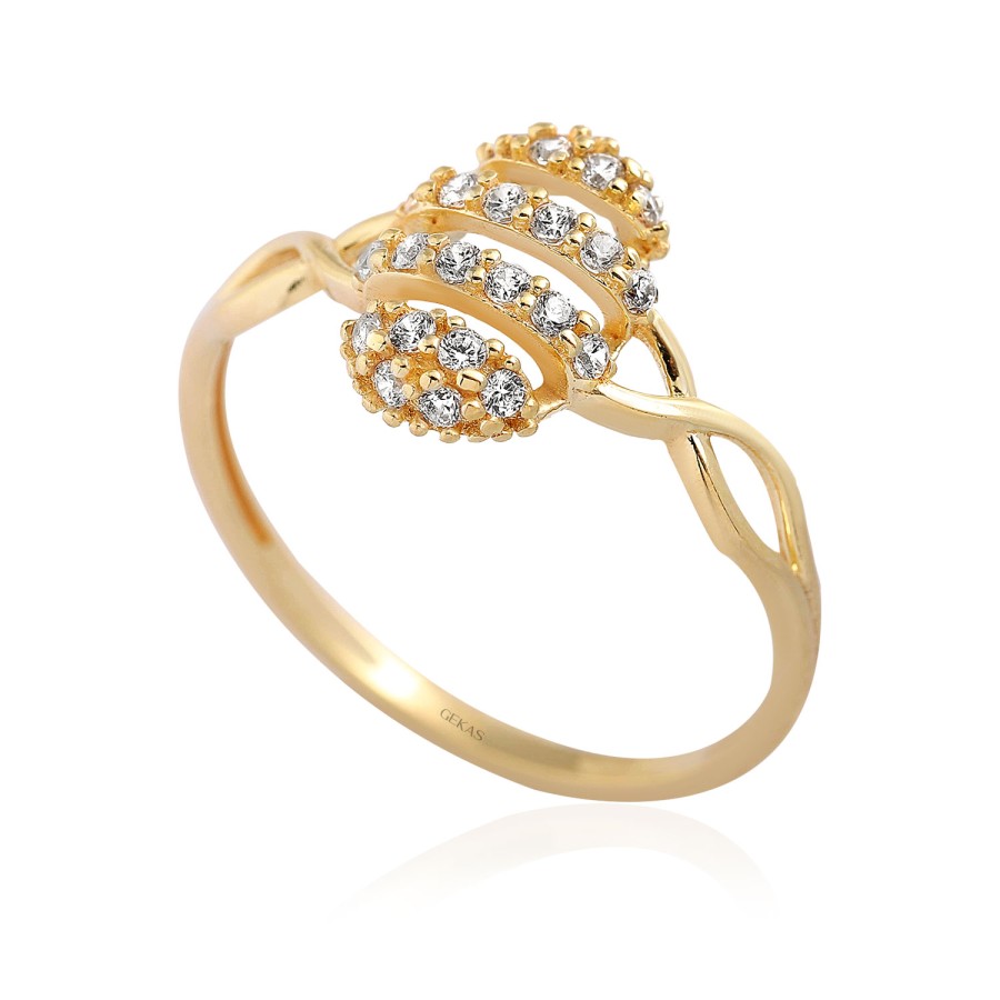 14 Ayar Sarı Altın Top Tasarımlı ve Taşlı Yüzük