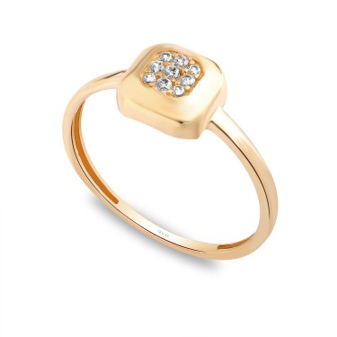 14 Ayar Sarı Altın Kare Model Taşlı Yüzük