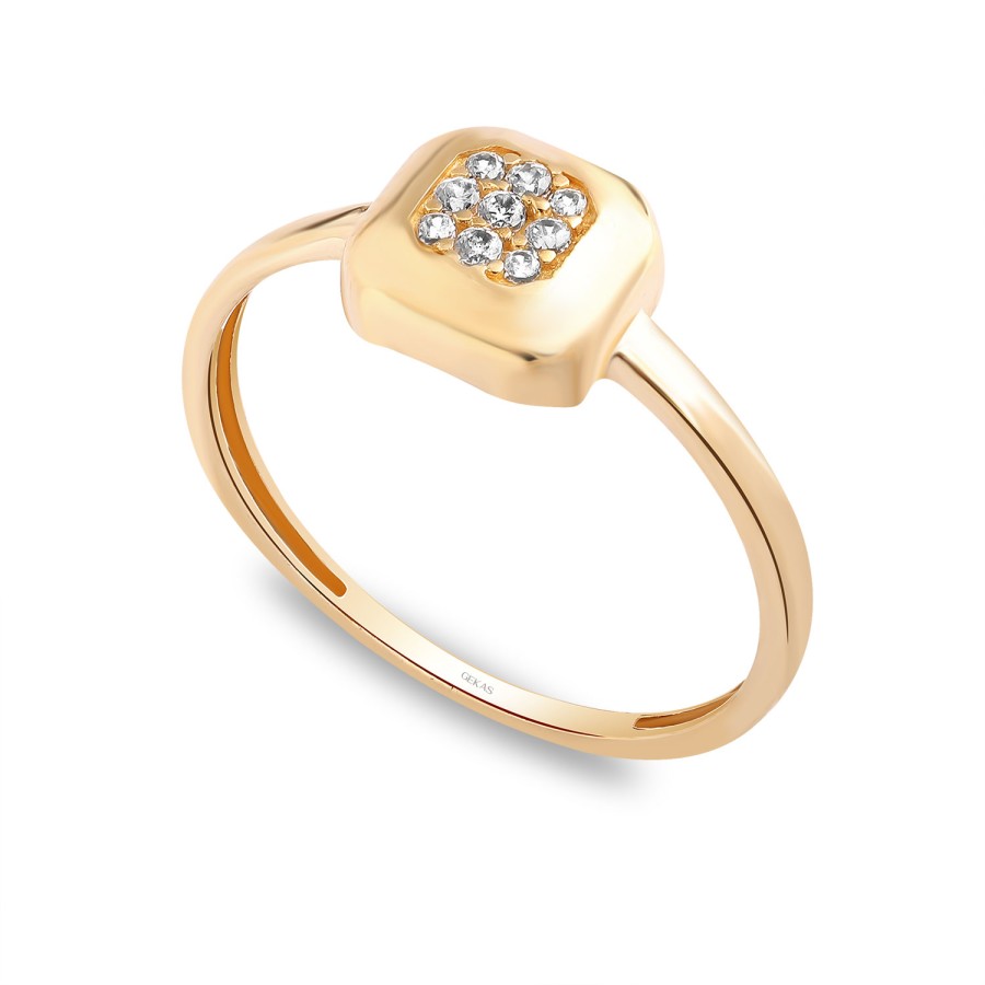 14 Ayar Sarı Altın Kare Model Taşlı Yüzük