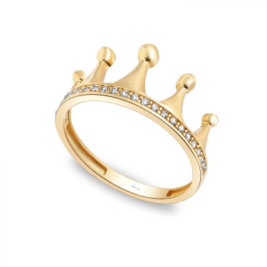 925 Ayar Gümüş Sarı Altın Kaplama Kararmaz Kral Tacı Modern Taşlı Yüzük