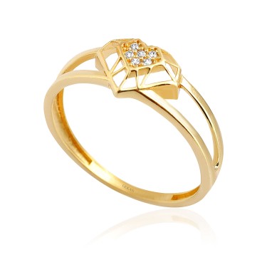 14 Ayar Sarı Altın Kalp Figürlü Taşlı Yüzük