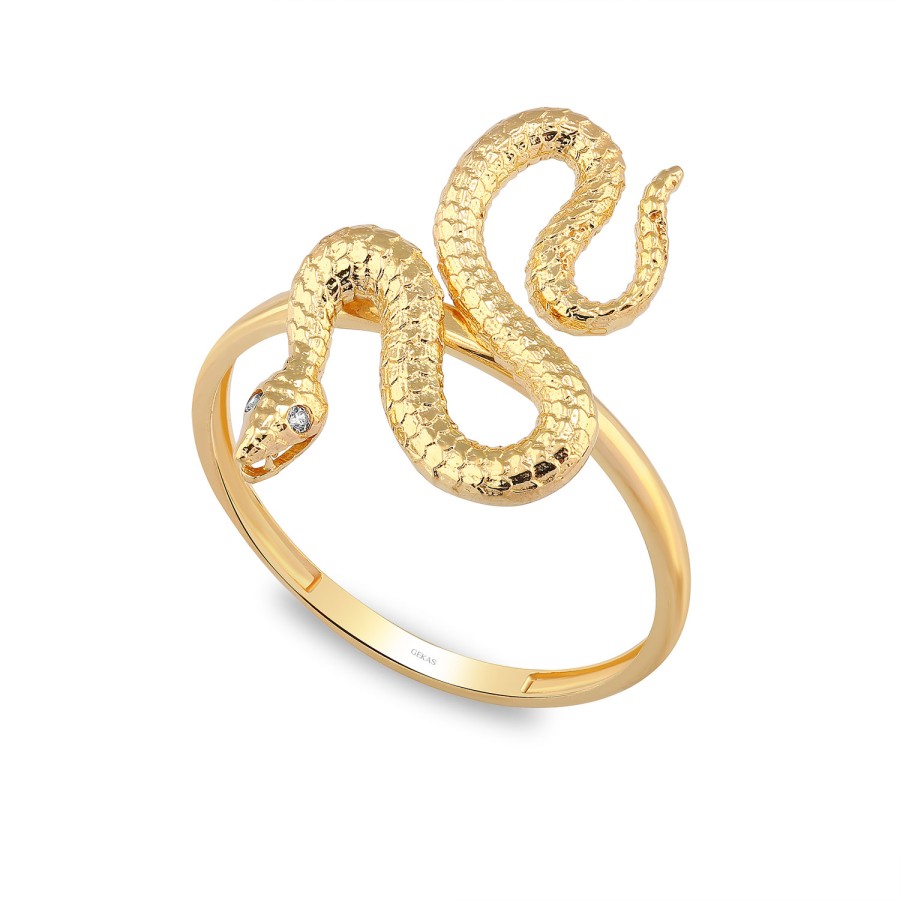 14 Ayar Sarı Altın Yılan Figürlü Taşlı Yüzük