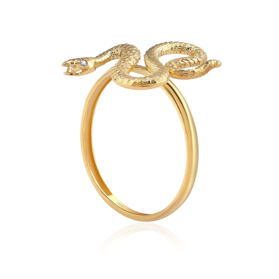 14 Ayar Sarı Altın Yılan Figürlü Taşlı Yüzük