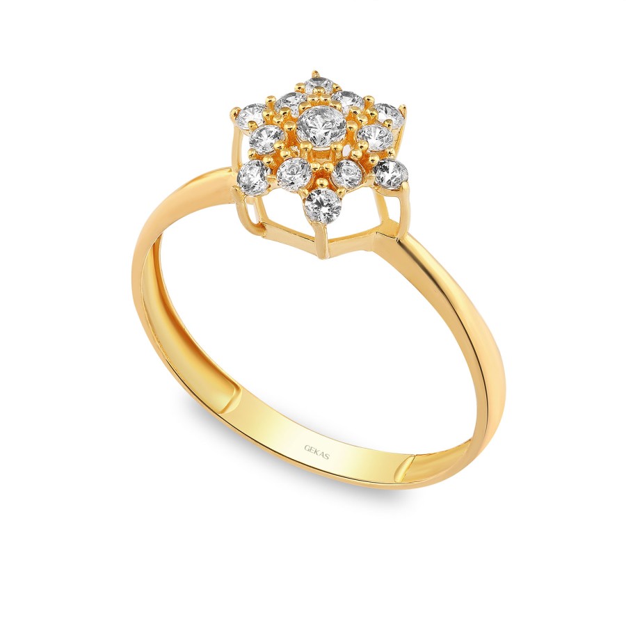 14 Ayar Sarı Altın Taşlı Yüzük