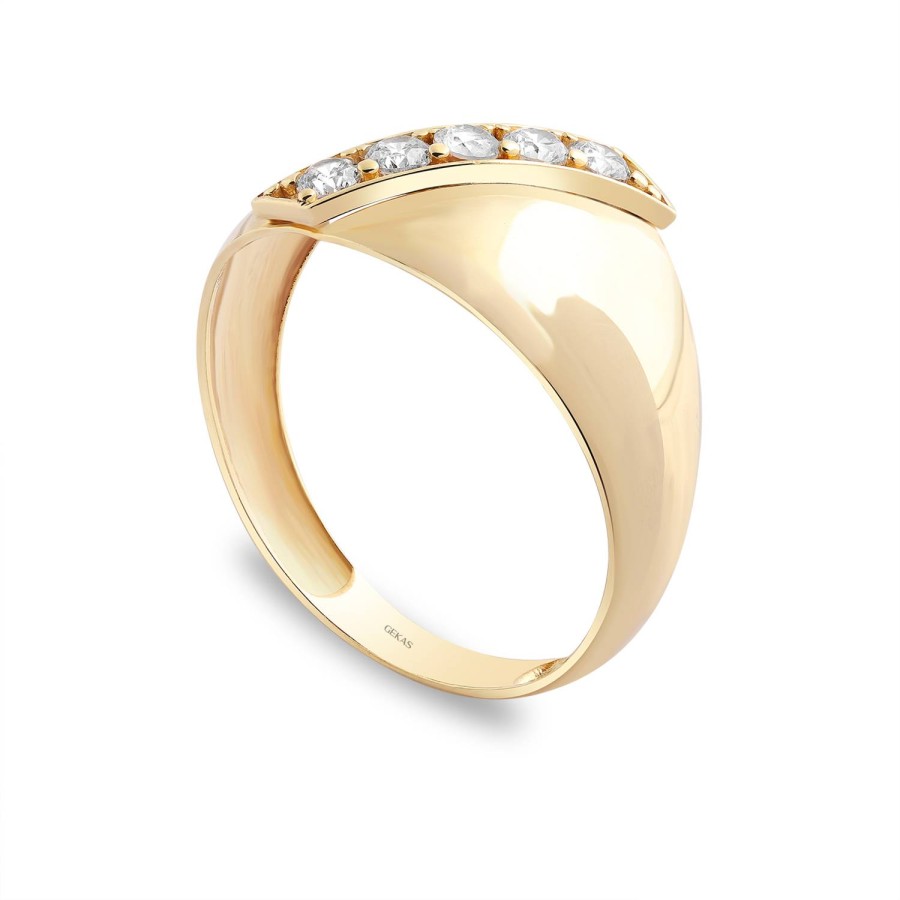 14 Ayar Altın Bombeli Beş Taşlı Yüzük