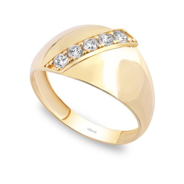 925 Ayar Gümüş Kararmaz Sarı Altın Kaplama Bombeli Beş Taşlı Yüzük