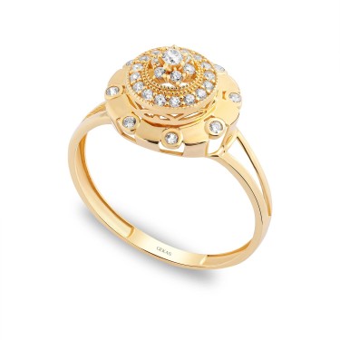 925 Ayar Gümüş Kararmaz Sarı Altın Kaplama Yuvarlak Katmanlı Taşlı Yüzük