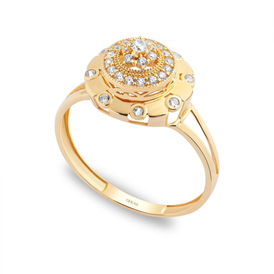 925 Ayar Gümüş Kararmaz Sarı Altın Kaplama Yuvarlak Katmanlı Taşlı Yüzük