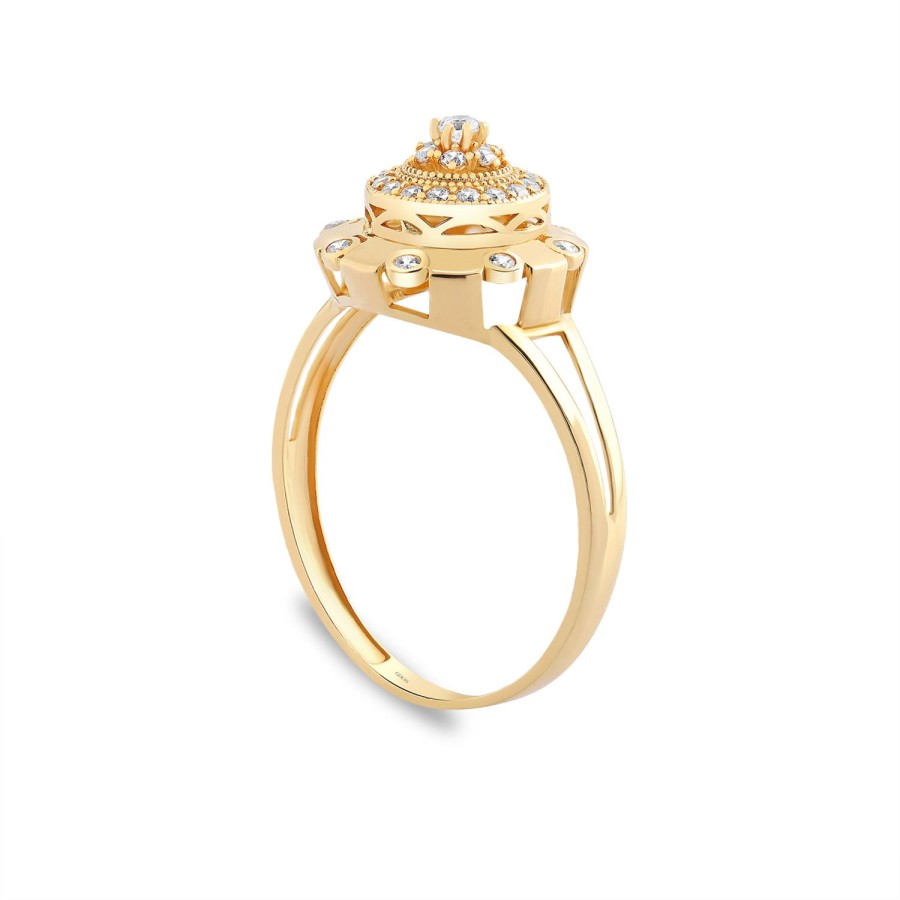 925 Ayar Gümüş Kararmaz Sarı Altın Kaplama Yuvarlak Katmanlı Taşlı Yüzük