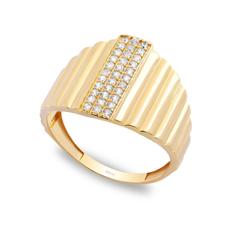 14 Ayar Altın Taşlı Kaburga Yüzük