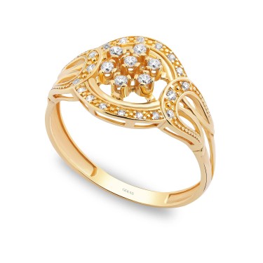 14 Ayar Altın Çiçek Detaylı Taşlı Yüzük