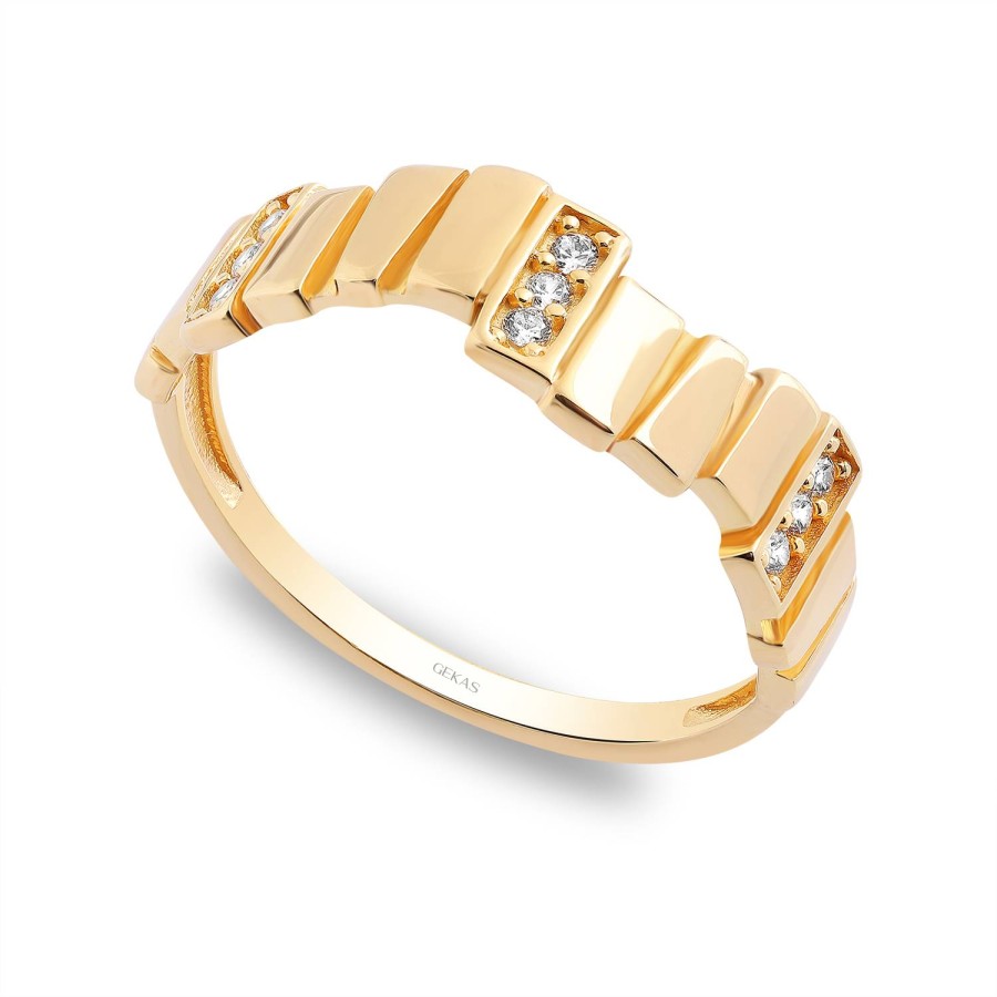 925 Ayar Gümüş Kararmaz Sarı Altın Kaplama Dikdörtgen İçi Taşlı Yüzük