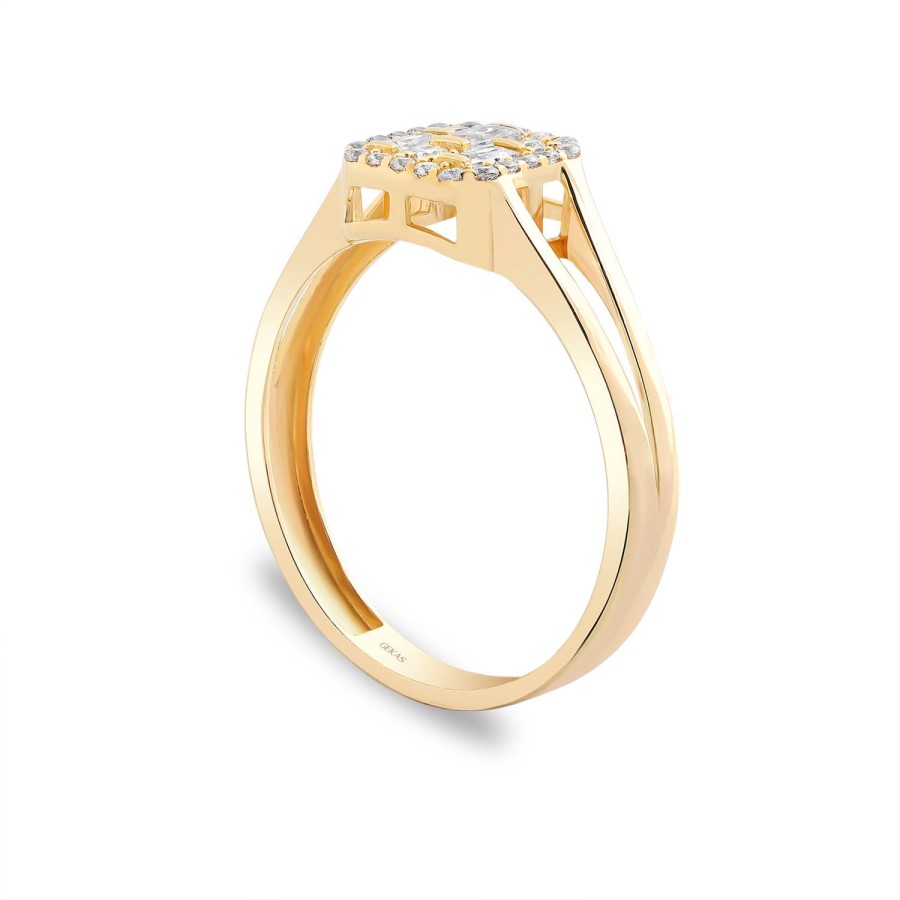 925 Ayar Gümüş Kararmaz Sarı Altın Kaplama Baget Taşlı Kare Yüzük