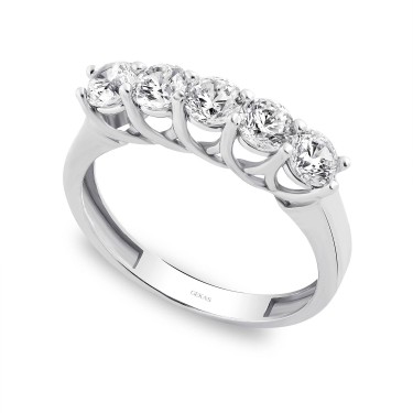 14 Ayar Beyaz Altın Beştaş Yüzük