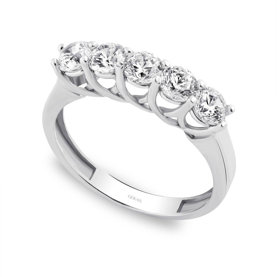 14 Ayar Beyaz Altın Beştaş Yüzük