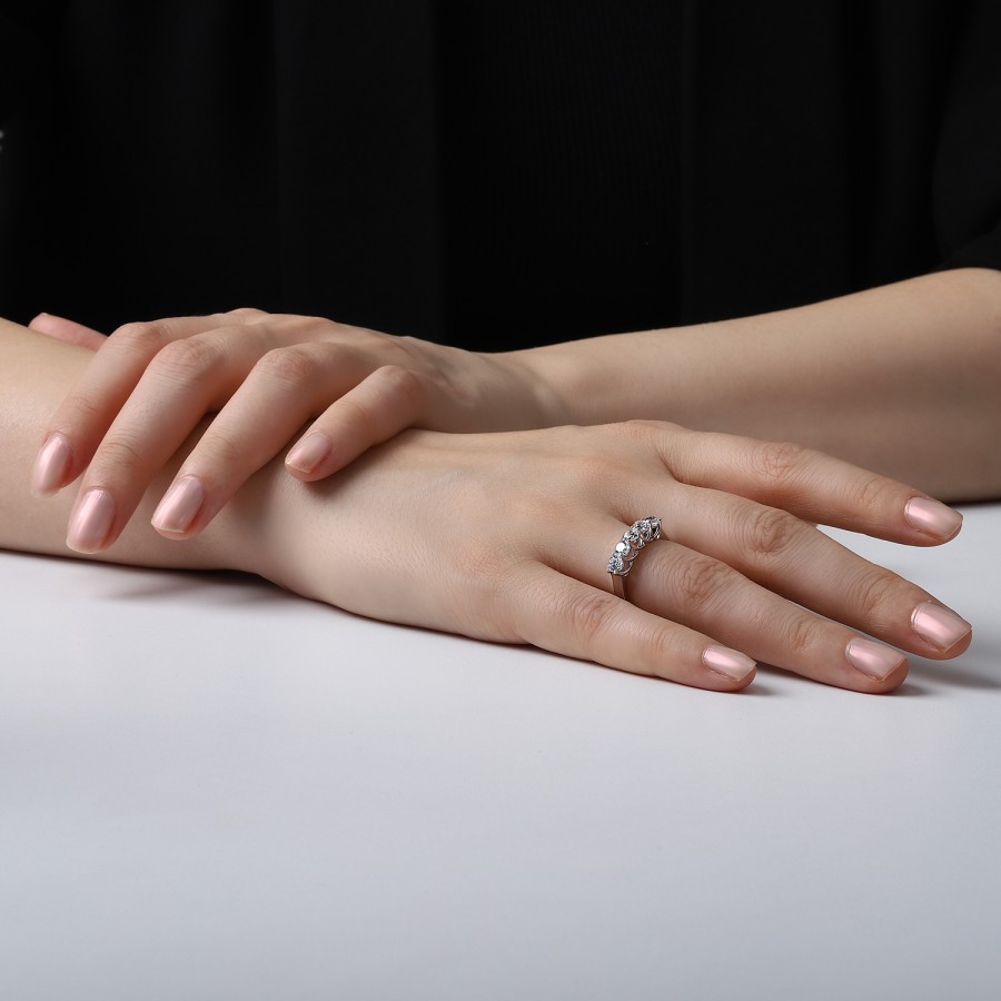 925 Ayar Gümüş Beyaz Altın Kaplama Kararmaz Beştaş Yüzük