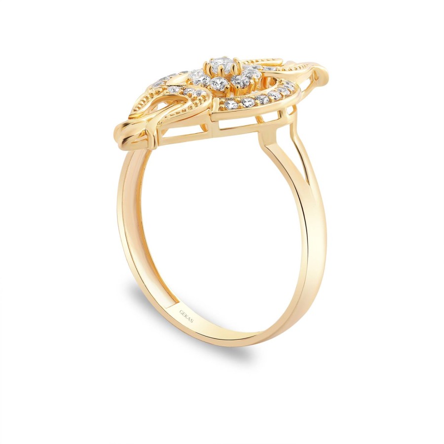 14 Ayar Sarı Altın Otantik Taşlı Yüzük