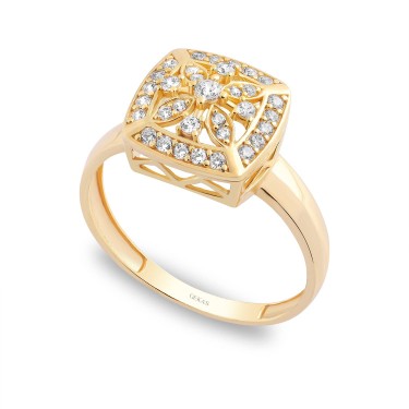 925 Ayar Gümüş Kararmaz Sarı Altın Kaplama Tasarım Taşlı Yüzük