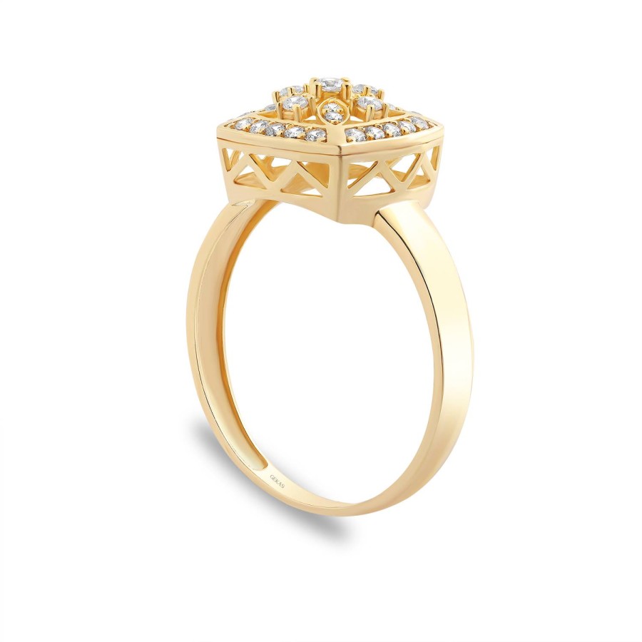 925 Ayar Gümüş Kararmaz Sarı Altın Kaplama Tasarım Taşlı Yüzük