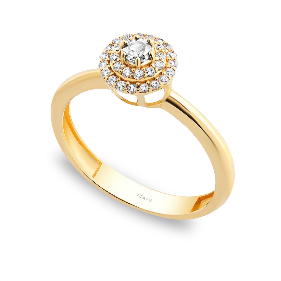 925 Ayar Gümüş Kararmaz Sarı Altın Kaplama 3 Katmanlı Taşlı Yüzük