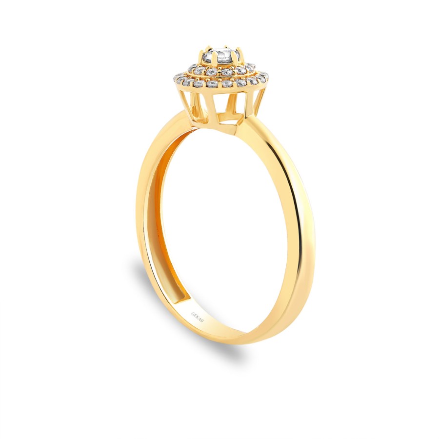 925 Ayar Gümüş Kararmaz Sarı Altın Kaplama 3 Katmanlı Taşlı Yüzük