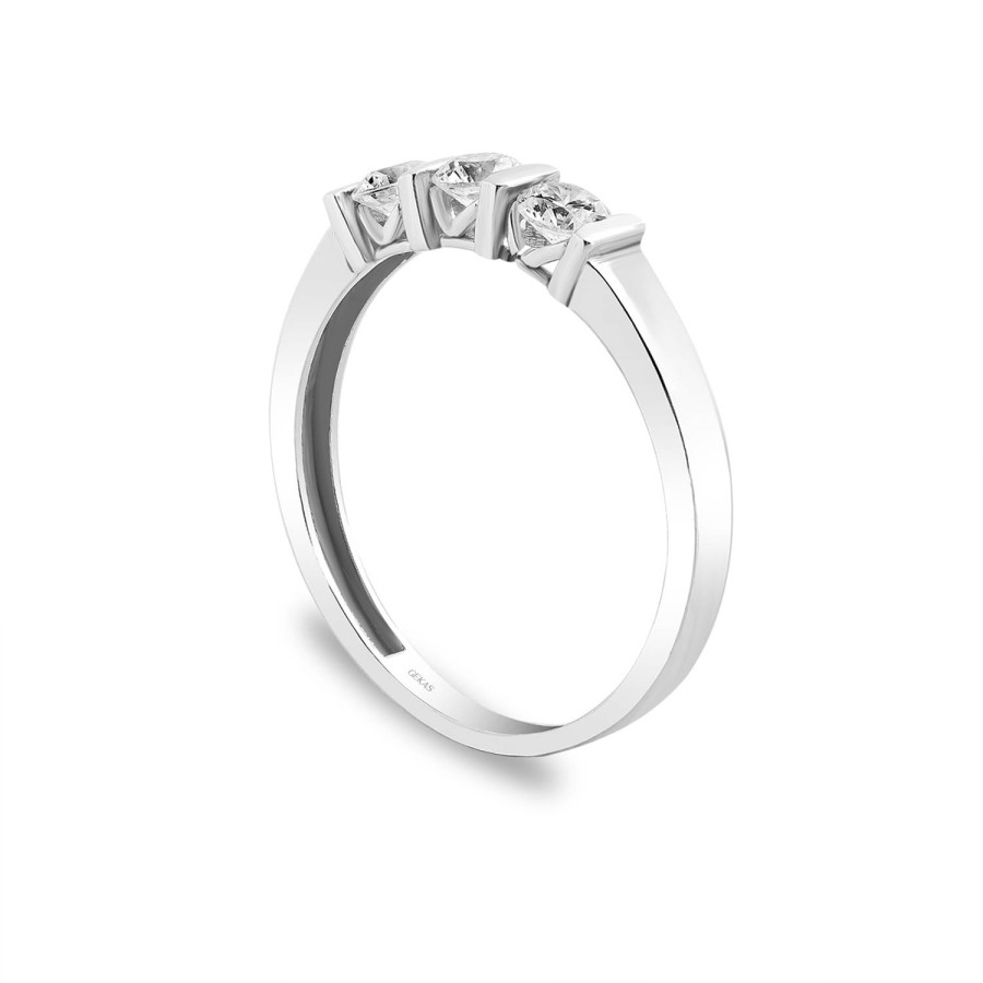 14 Ayar Beyaz Altın Üçtaş Yüzük