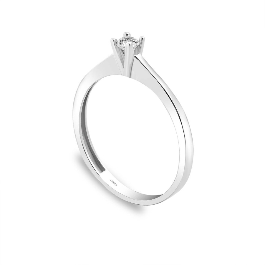 925 Ayar Gümüş Kararmaz Beyaz Altın Kaplama Tektaş Yüzük